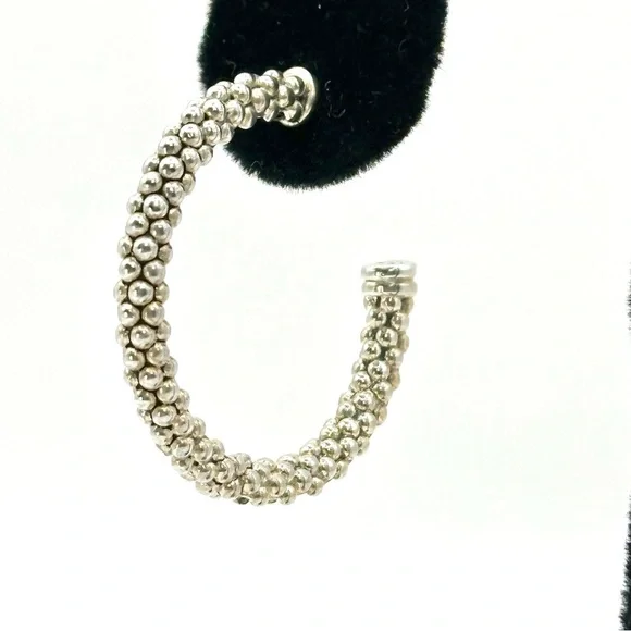 Lagos Signature Caviar Silver Small Beaded Hoop Earrings